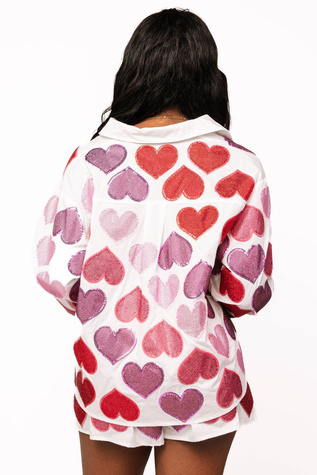 Rhinestone Hearts Button Up