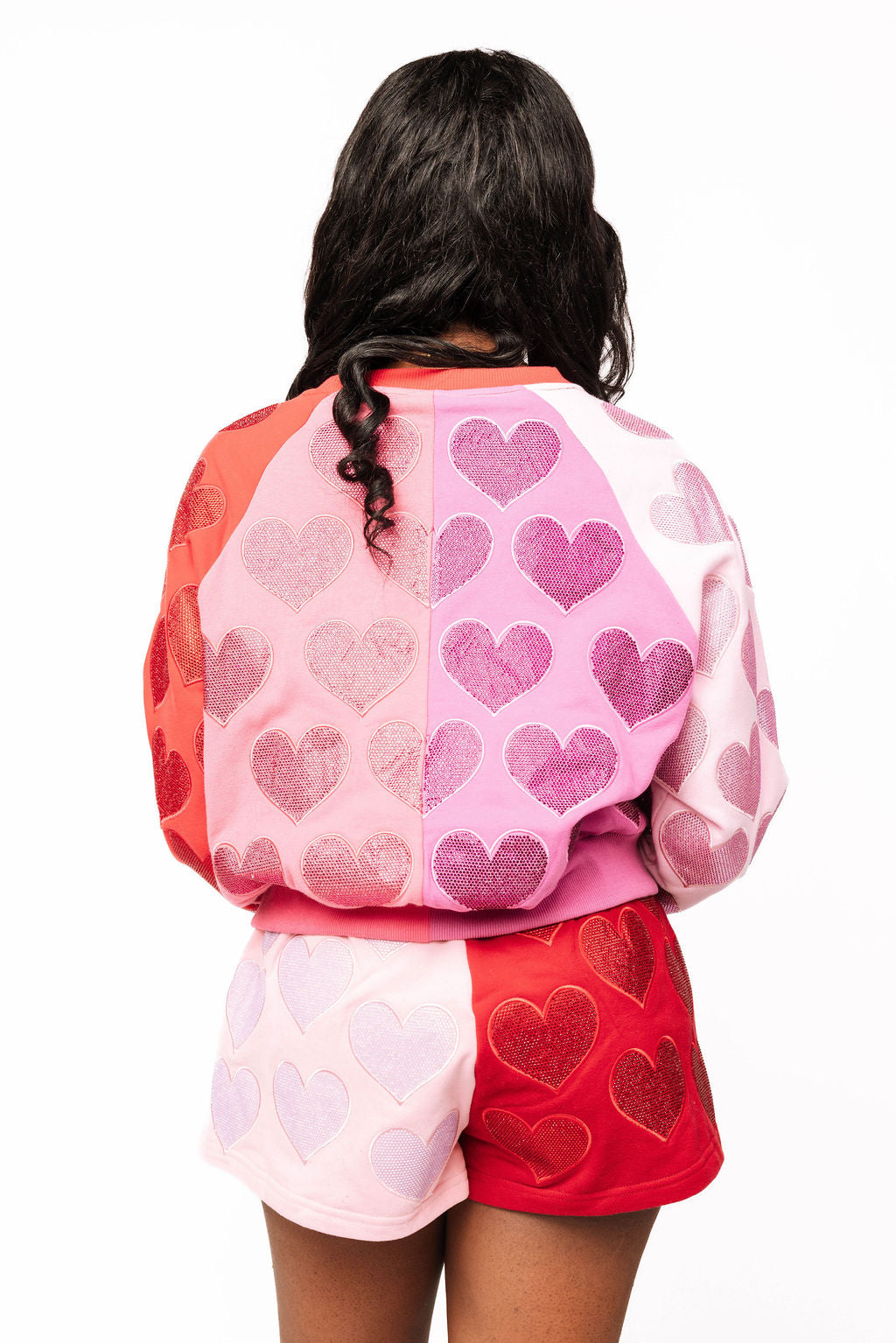 Colorblock Rhinestone Hearts Sweatshirt