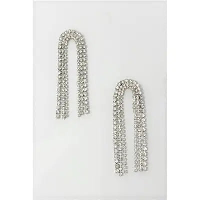 Silver Rhinestone Chain Arch Earrings