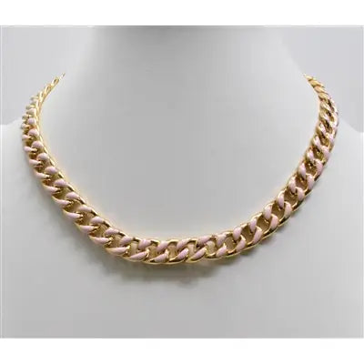 Pink Enamel Gold Chain Necklace