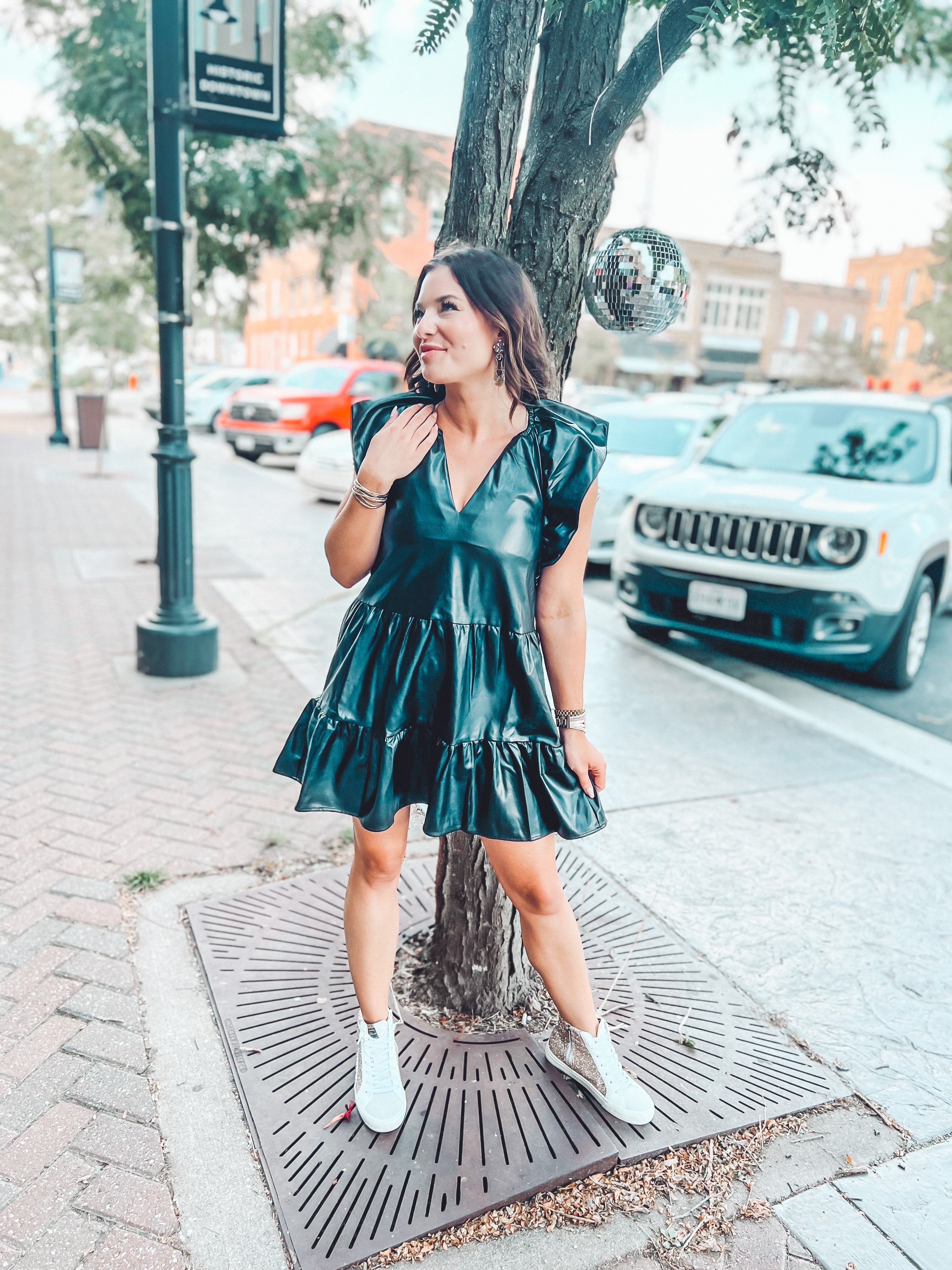 Leather Ruffle Dress