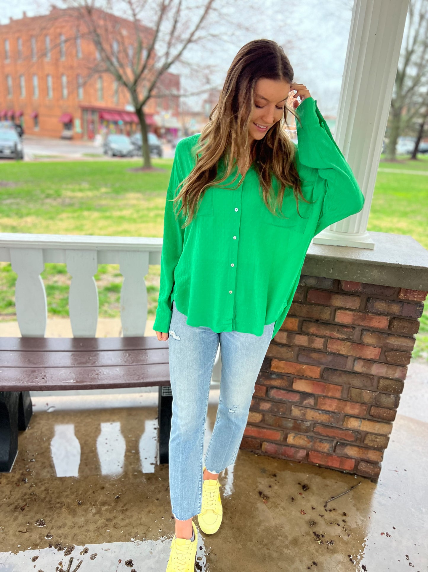 Green Oversized Jacquard Button Down