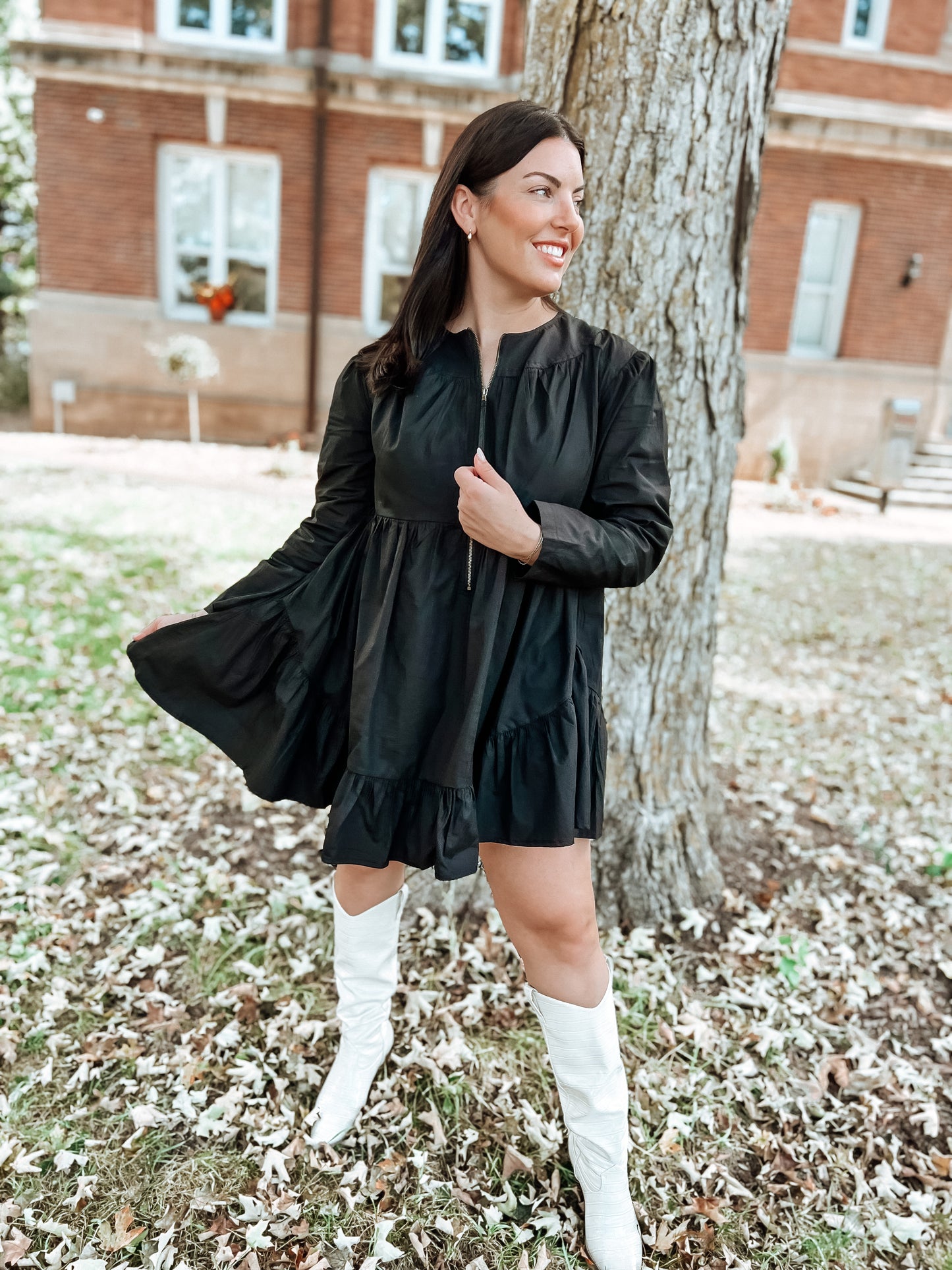Zip Up Poplin Flare Dress